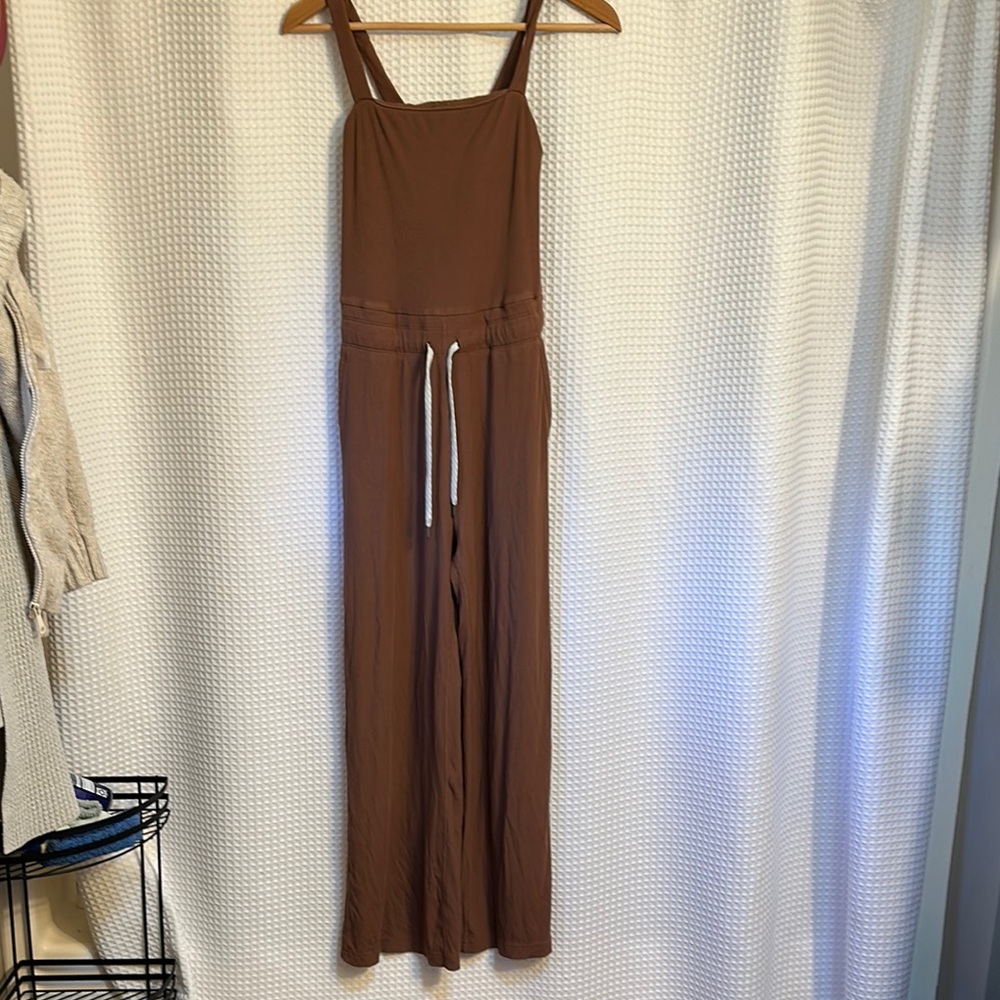 Vuori Brown Wide Leg Jumpsuit with Shoulder Straps